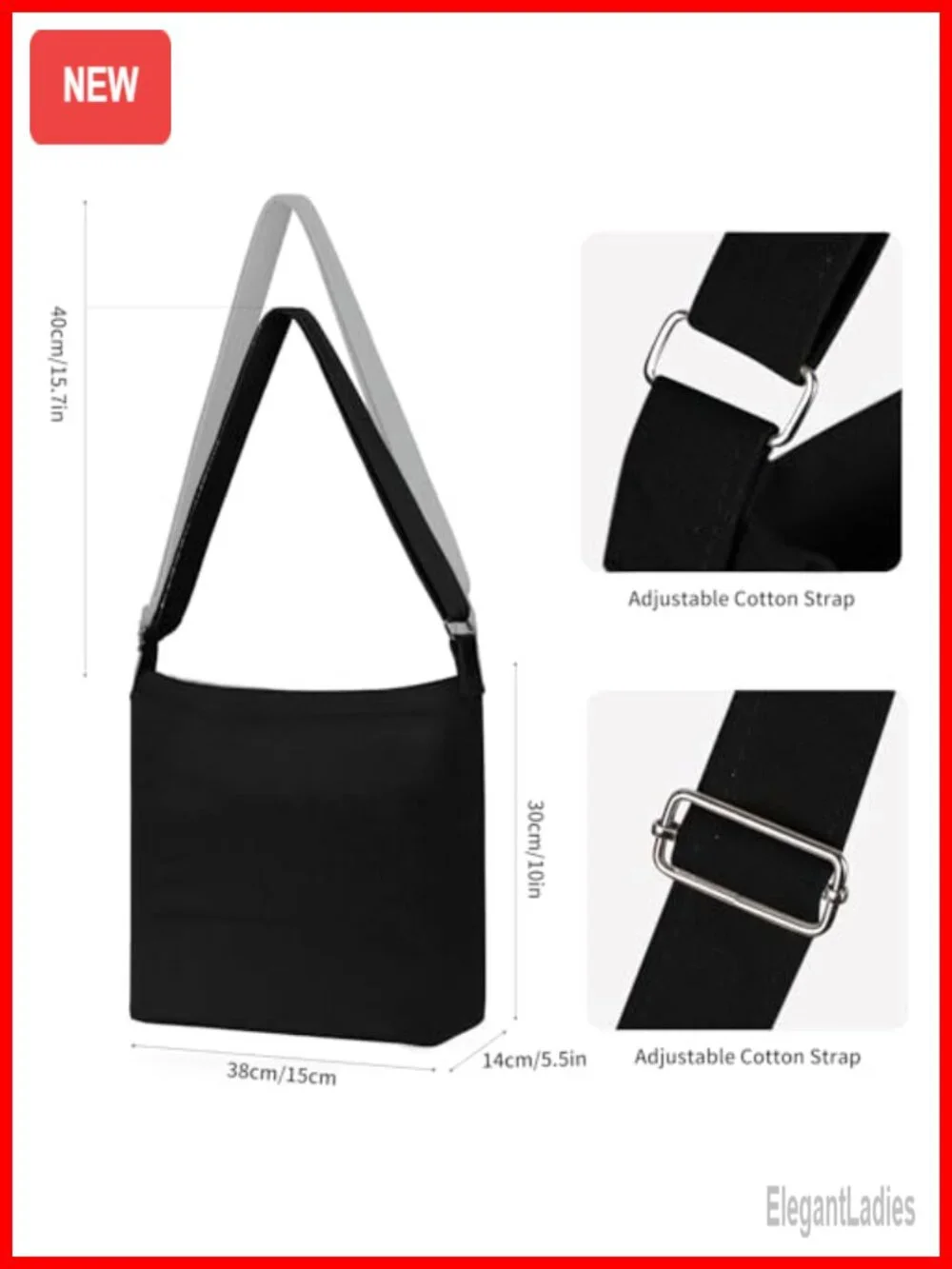 Canvas Crossbody Tote Hobo Shoulder Bag Large Recycled Polyester-Cotton